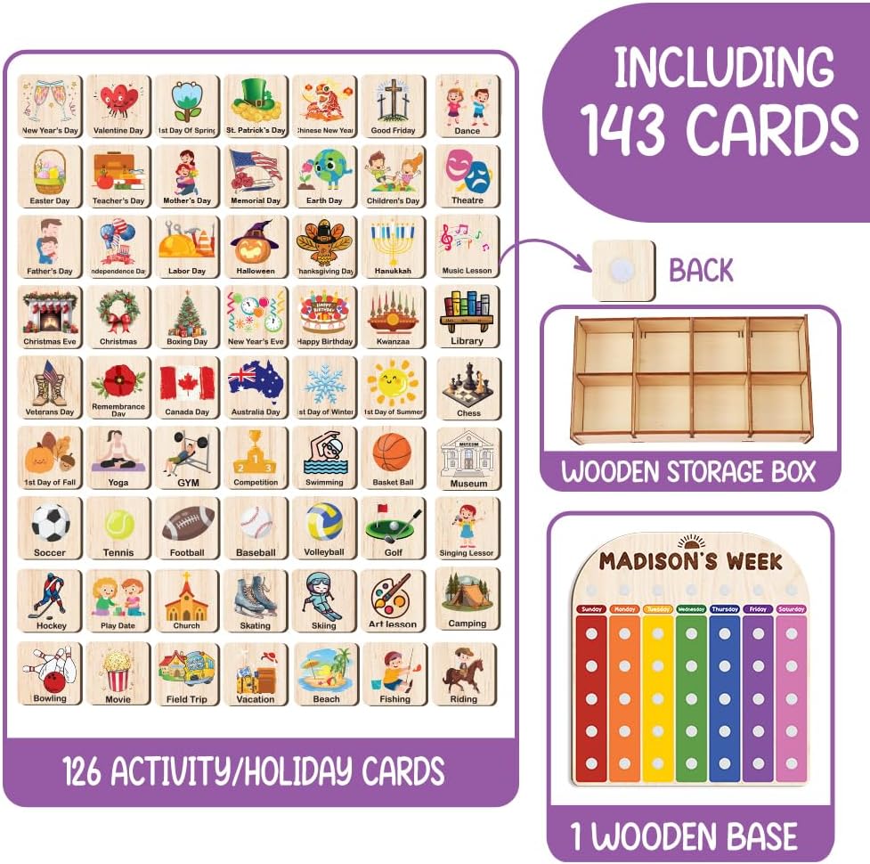 TinyKidz Wooden Daily Routine Chart 11x15, Schedule Board for Kids, Wooden Chore Chart for Kids, Responsibilities Chart for Toddlers, Morning Bedtime Routine for Toddlers
