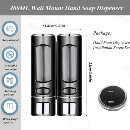 Single Wall Mounted Hand Soap Dispenser, 13.5oz/400ml Black Showe | Clear Refillable Liquid Lotion Soap Dispenser, Gel Container Shower Pump Dispenser and Organizer for Bathroom Kitchen