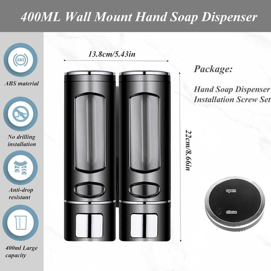 Single Wall Mounted Hand Soap Dispenser, 13.5oz/400ml Black Showe | Clear Refillable Liquid Lotion Soap Dispenser, Gel Container Shower Pump Dispenser and Organizer for Bathroom Kitchen