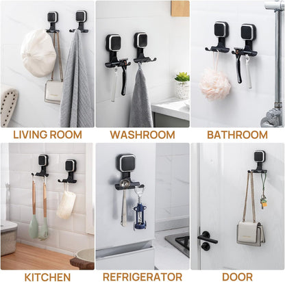 Razor Holder for Shower 2 Pack, Powerful Vacuum Suction Cup Hook for Towel, Loofah, Razor, Squeegee, Damage-Free Wall Shower Hook, Shaver Holder for Bathroom, Easy to Install and Reuse, Black
