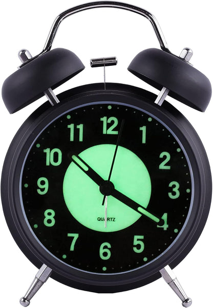 Alarm Clock Luminous 4 "Round Silent Analog Table Clock Non-Ticking, Battery Operated with Loud Alarm and Night Light Small Desk Clock for Bedroom, Bedside Table