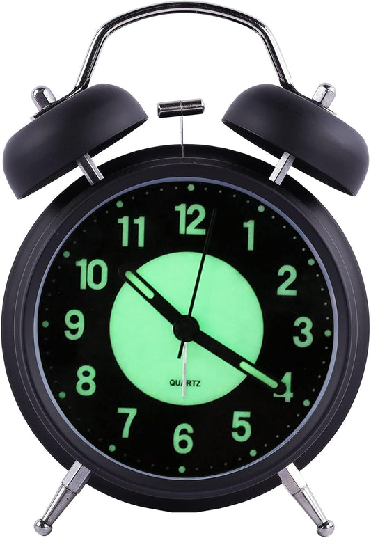 Alarm Clock Luminous 4 "Round Silent Analog Table Clock Non-Ticking, Battery Operated with Loud Alarm and Night Light Small Desk Clock for Bedroom, Bedside Table