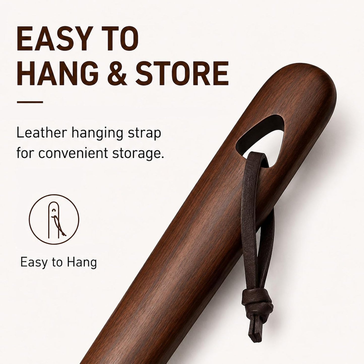 Shoe Horn Long Handle for Seniors, 2-Pack Extra Long Wooden Shoe horn | 23.6-Inch Black Walnut Boot Horn, Shoe Helper for Men and Women, Smooth Rounded Edge, No-Bend Use, Leather Hanging Loop