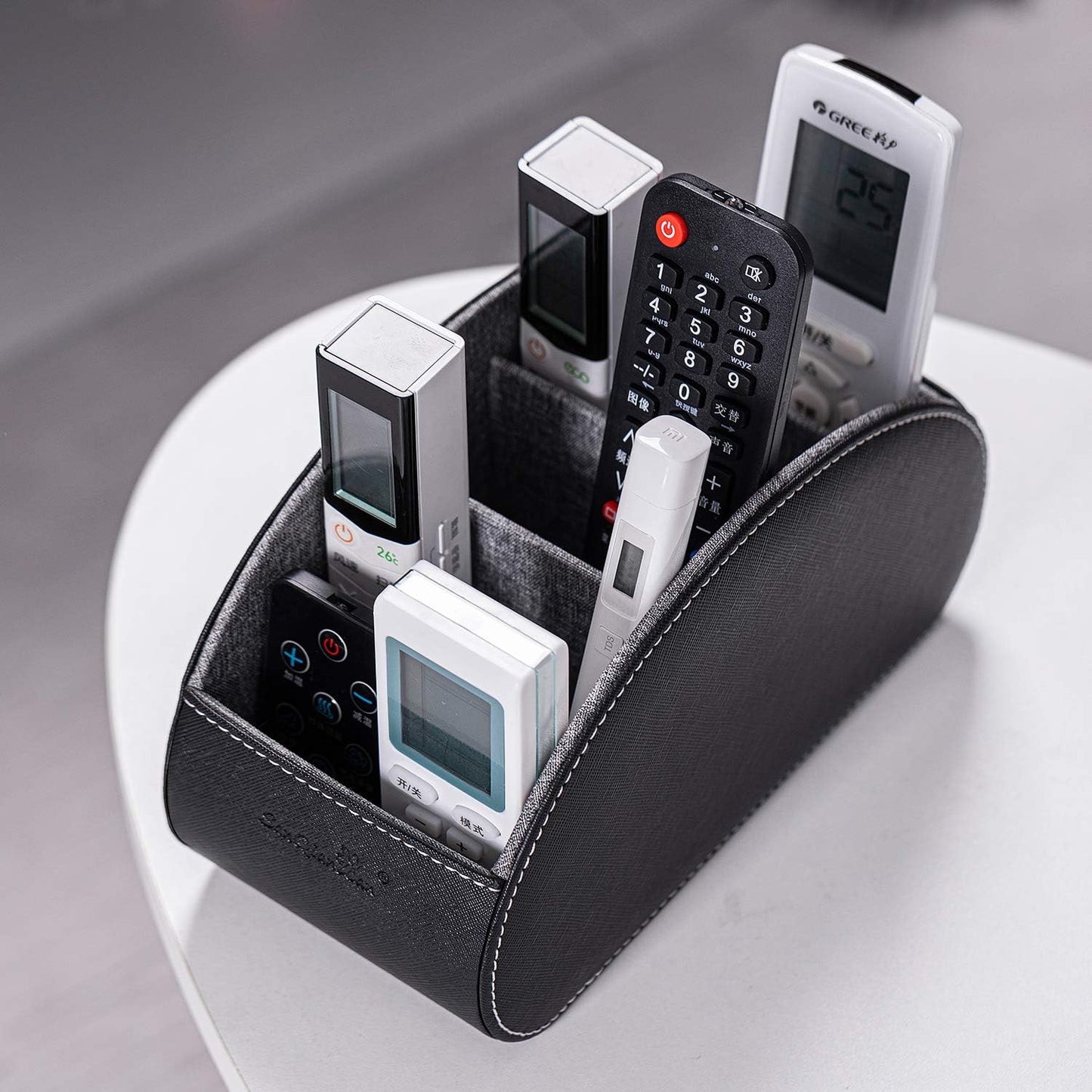 Remote Control Holders Organizer Box with 5 Compartment PU Leather Caddy | Multi-functional Office Desk Storage Caddy Store Tv Remote for Media Player,Brush,Pencil,Glassees&Office Supplies