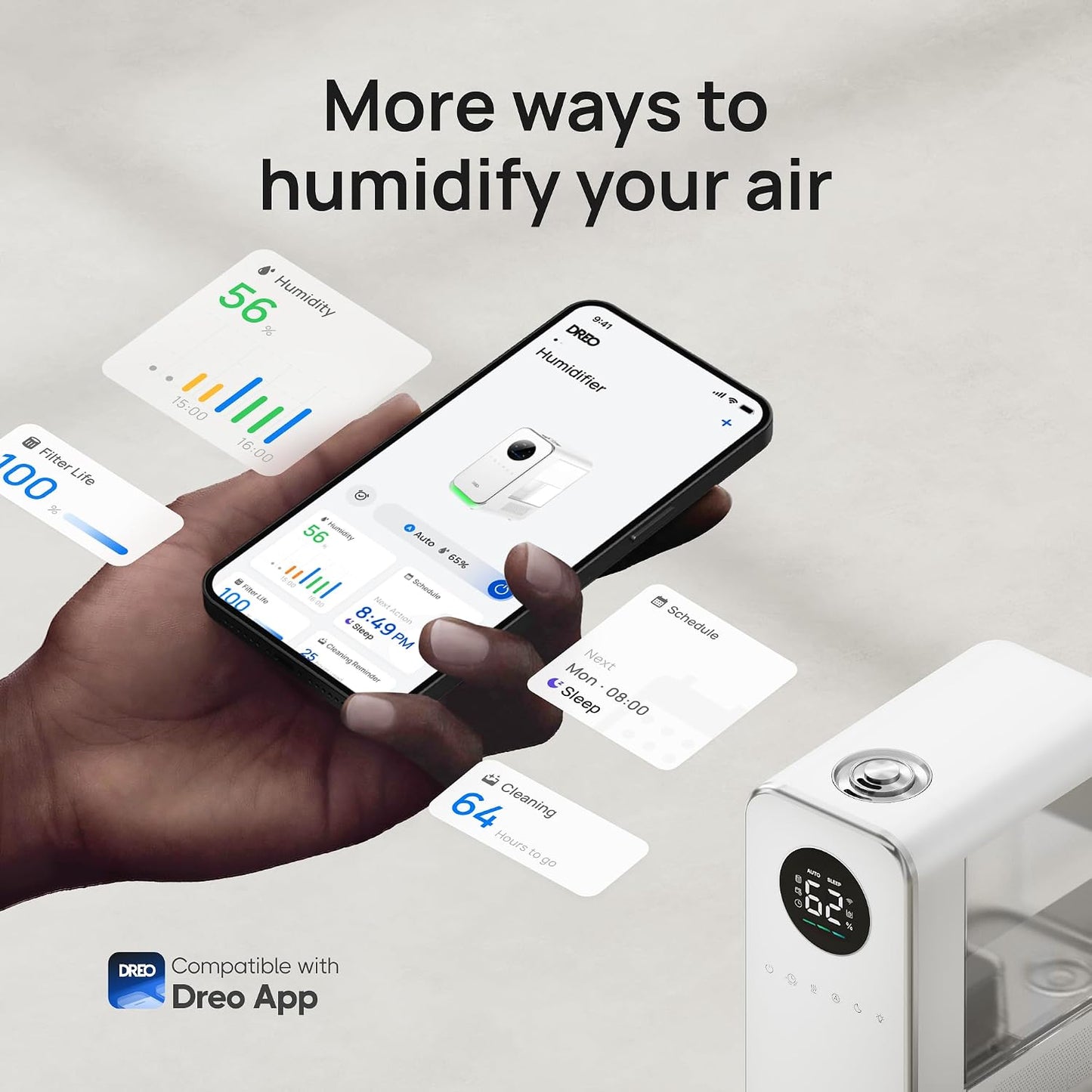 DREO Humidifiers for Bedroom, Top-filled Smart Quiet Cool Mist Humidifier for Large Room Home, Oil Diffuser & Nightlight, 50Hours Runtime for Indoor Plants, with Alexa/Google, White