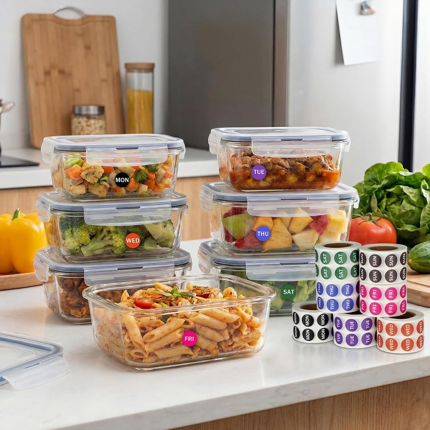 Watersay 7000 PCS Small 7-Day of The Week Double Row Adhesive Stickers Bulk - 0.5 Inch Color Coded Dots Round Food Rotation Labels for Food Containers, Pill Organizer, Planner, 1000 Labels/Roll