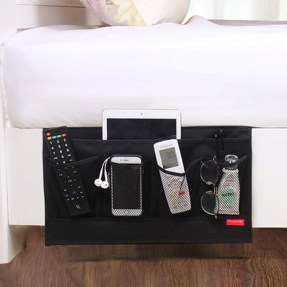 Bedside Storage Organizer, Bedside Caddy, Table Cabinet Storage Organizer, TV Remote Control, Phones, Magazines, Tablets, Accessories, Grey