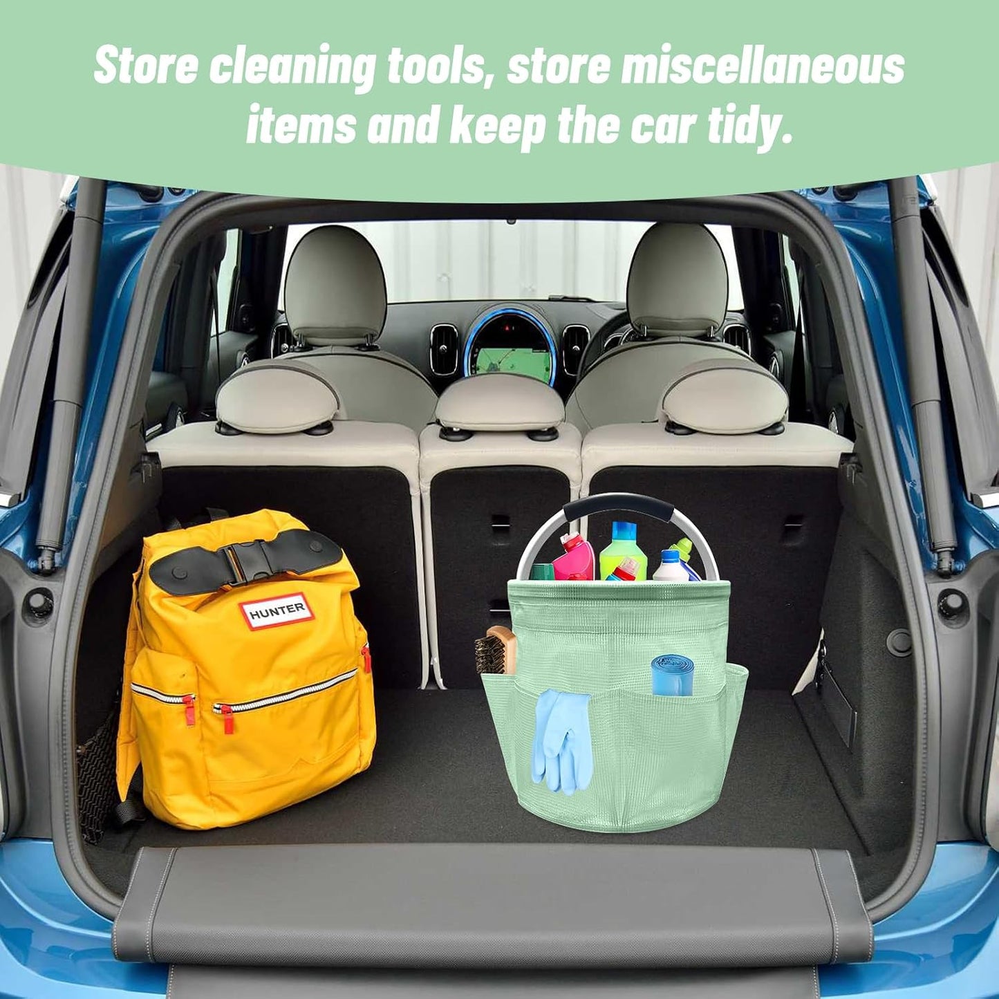 Qivine 17L Cleaning Caddy with Handle, Foldable Cleaning Supply Caddy(Blue) | Cleaning Caddy for Cleaning Supplies, Portable Cleaning Supplies Organizer with 6 Pockets, Cleaning Bucket for Kitchen Garden