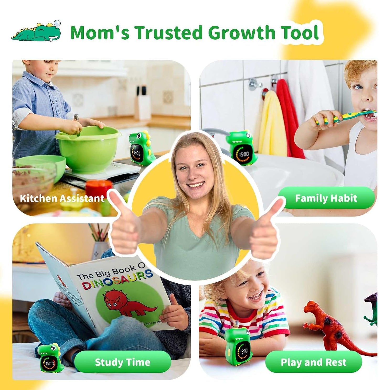 Pink Dinosaur Visual Timer for Kids, Girls Potty Training Timer | Color Countdown, Rechargeable, LED Screen, 99 Minute, Toddler, Children, Transition, 2-Min Toothbrush Setting, Hand Washing