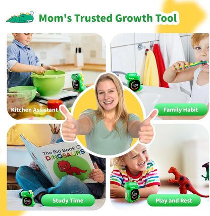 Pink Dinosaur Visual Timer for Kids, Girls Potty Training Timer | Color Countdown, Rechargeable, LED Screen, 99 Minute, Toddler, Children, Transition, 2-Min Toothbrush Setting, Hand Washing