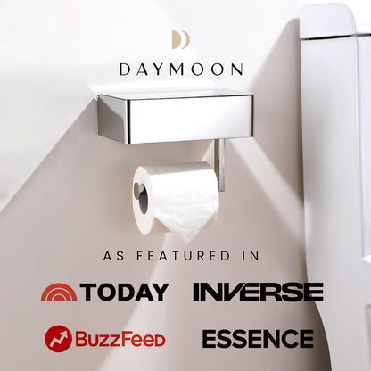 Day Moon™ - Toilet Paper Holder with Shelf - Modern Roll Holder for Bathroom - 1 Pack - Wall Mount - with Storage, Gold