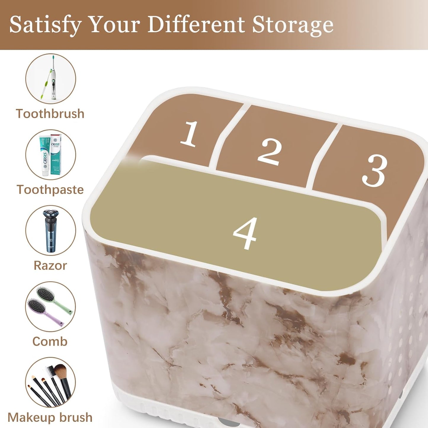 Bathroom Toothbrush Holders, Toothbrush and Toothpaste Holder (Wood Grain) | Easy To Clean, Drainage, Removable, Non-Slip, 4 Slots Tooth Brush Holder for Bathroom Countertop Organizer