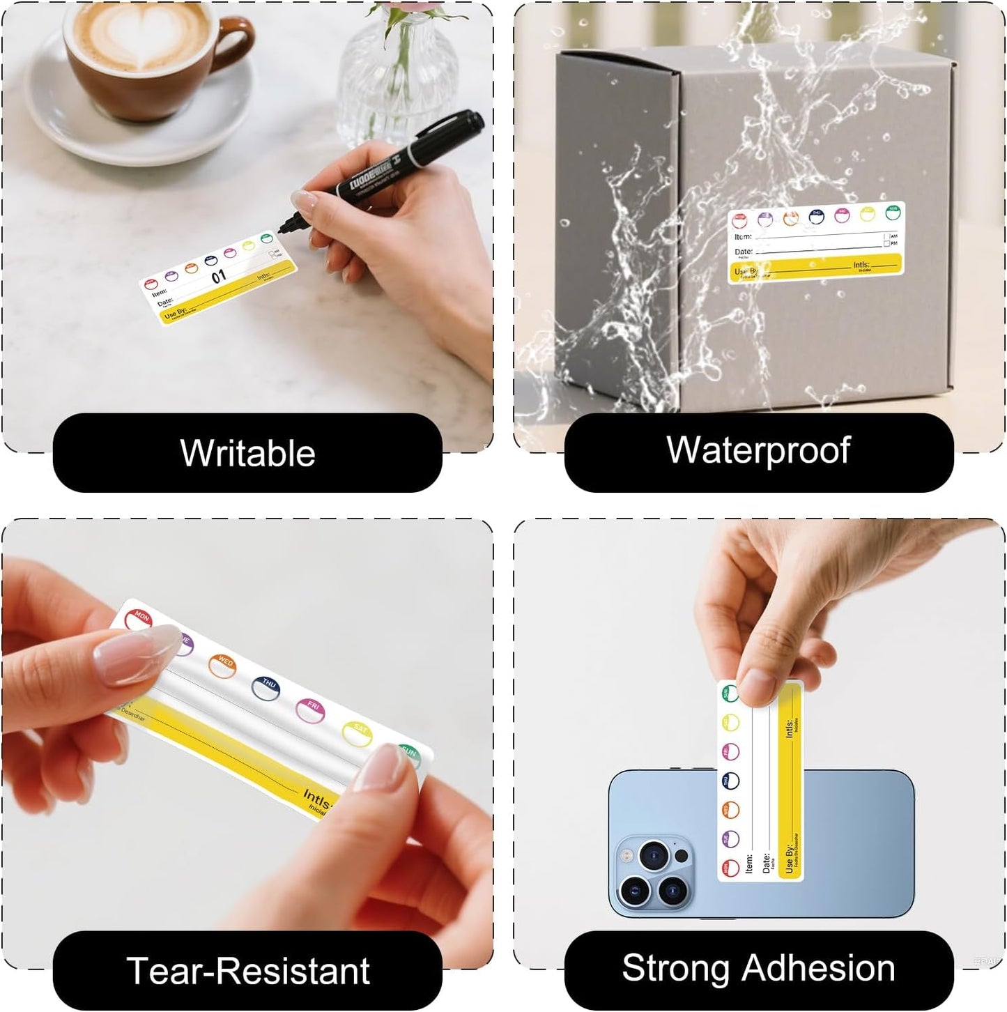 500 PCS Restaurant Quality Shelf Life Food Rotation Labels Vinyl | Removable Freezer Stickers with Collection Date, 2.8 × 1.2 Inches, Oil-Proof, Self Adhesive, Writable Tape,for Home, Kitche