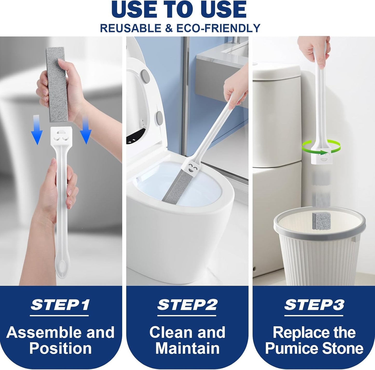 Navona 12 Pack Toilet Cleaning Pumice Stones with Extra Long Handle | Replaceable Stones Remove Limescale, Rust & Hard Water Rings for Toilets, Sinks, Grills & Pools