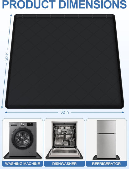 Washing Machine Drain Pan Silicone Mat, Washer Tray for Floor Protection | 32" x 30" Non-Slip Waterproof Anti-Vibration Leak Resistant, Sturdy & Easy to Clean Drain Pan for Under Dryer or Washer
