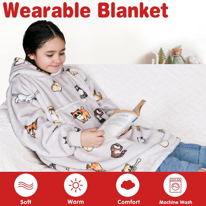 Wearable Blanket Sweatshirt Gifts for Women and Men, Warm and Cozy Giant Blanket Hoodie, Thick Flannel Blanket with Sleeves and Giant Pocket - Dark Gray