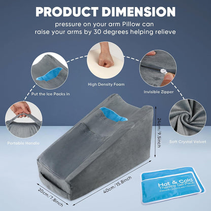 Arm Elevation Pillow Arm Wedge Pillows for Adults Arm Support Pillow with Pocket for Post Surgery Elbow Rest Pillow with Removable Pillow for Sleeping(Grey)