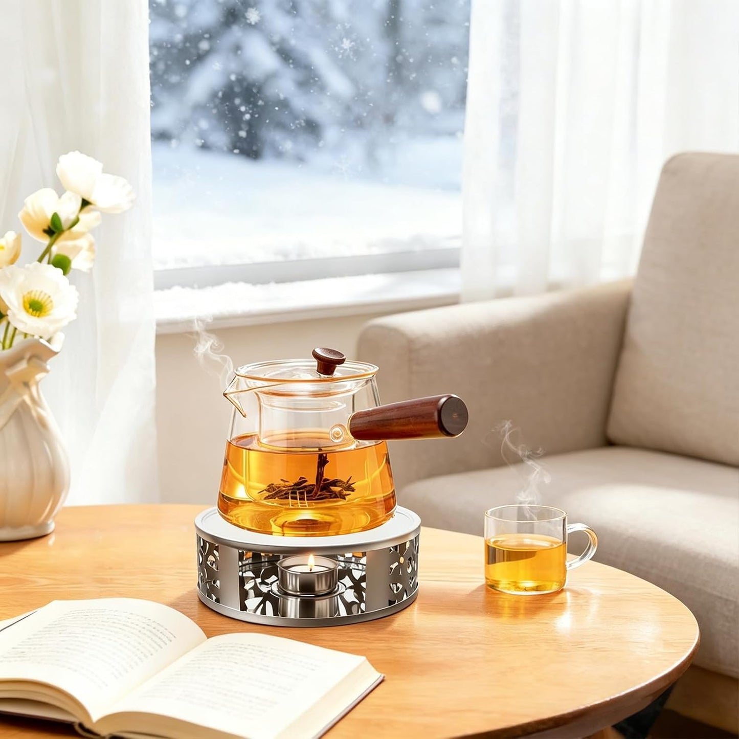 Tea Warmer Petals Silhouette, 3 Pack | Stainless Steel Teapot Warmer, With Tealight Holder