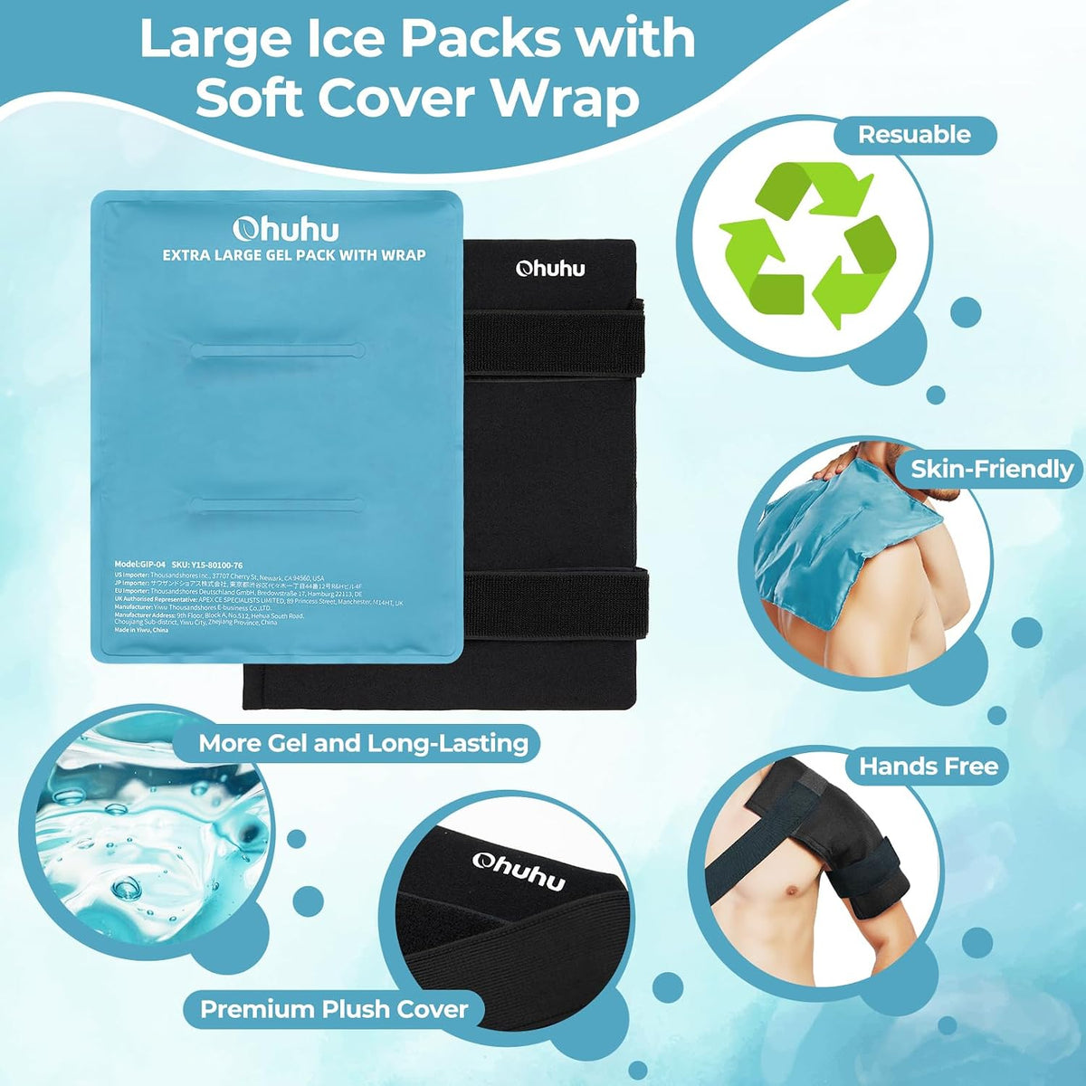 Ohuhu Ice Pack for Injuries Reusable 2 Pack 14"x11" Hot Cold Pack Wrap