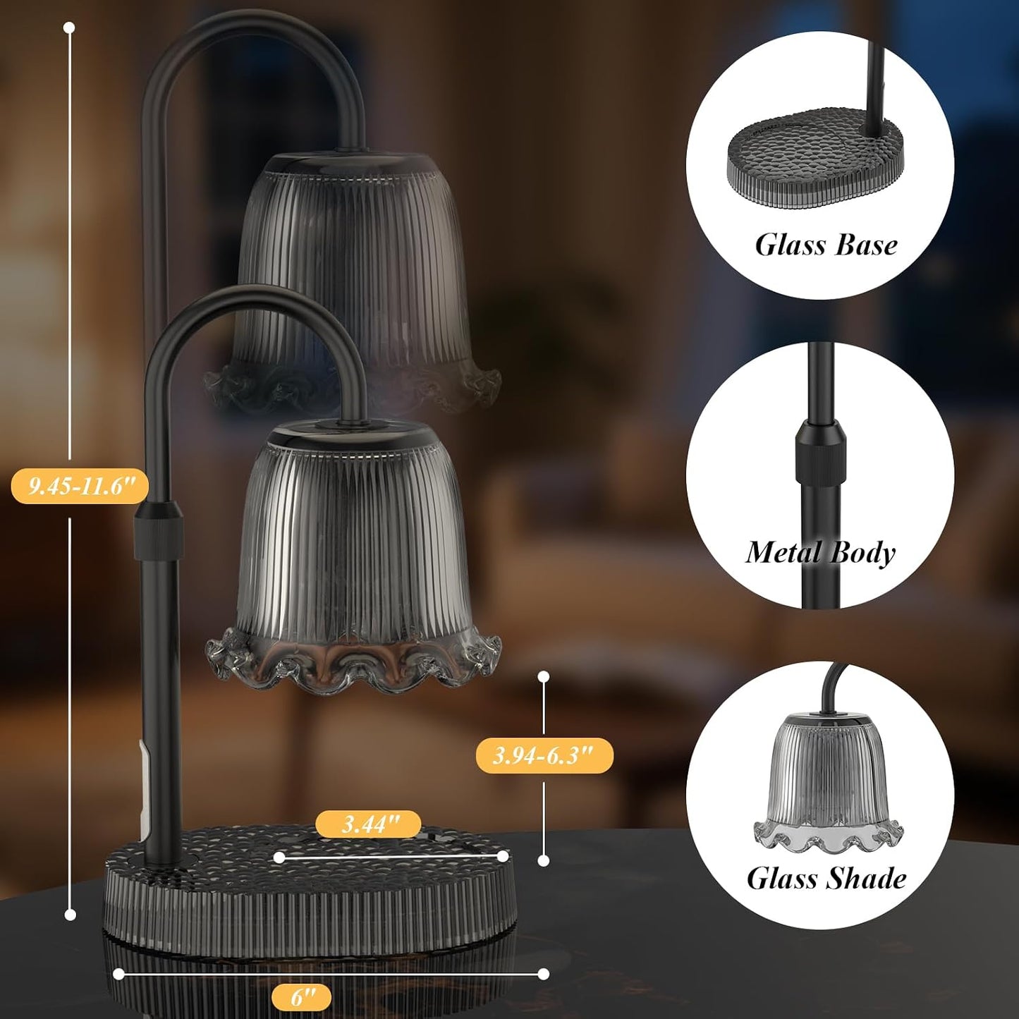 Flower Candle Warmer Lamp, Timer & 4-Level Dimmer, Adjustable Height | Flameless Electric Wax Warmer for Jar Candles, Includes 2 Bulbs, Pink, Home Decor Gift for Mom & Women, Housewarming