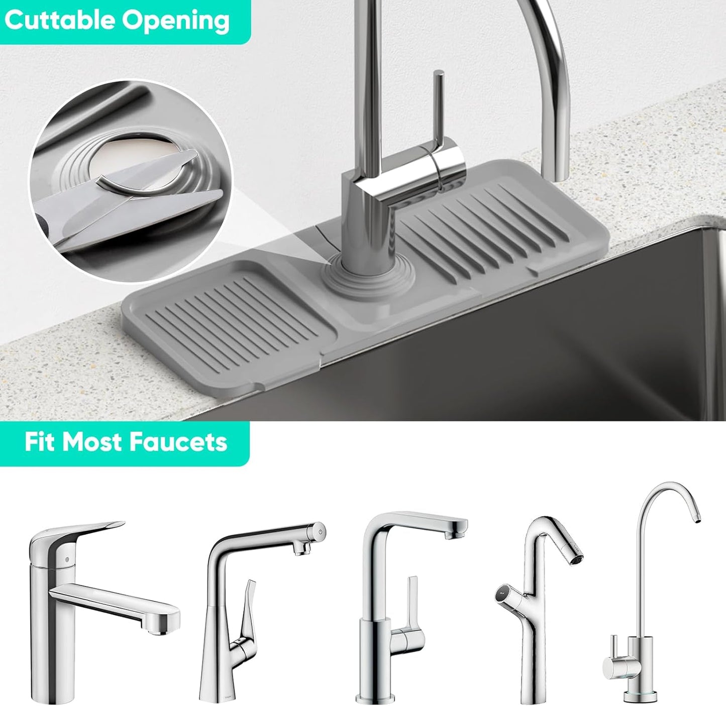 24 Inch Longer Faucet Mat for Kitchen Sink [5° Slope Fast Self-draining]Bathroom Kitchen Sink Splash Guard Silicone Sinks Faucet Mat Splash Guard for Kitchens Sinks Area Tidy Splashs Draining Mats