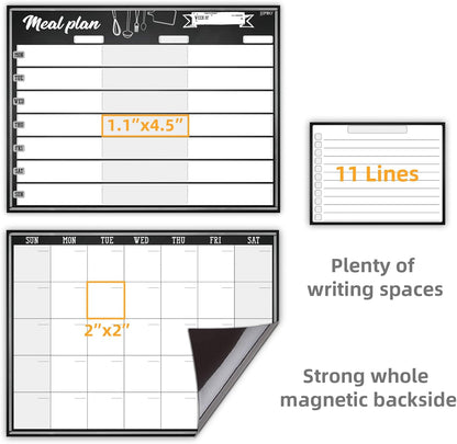 JJPRO Magnetic Dry Erase Meal Planning Whiteboard for Refrigerator-One 14.5x11 Weekly Menu Board and Two Notes Whiteboard for Kitchen Fridge-Refrigerator Organizer with Meal Planner Boards
