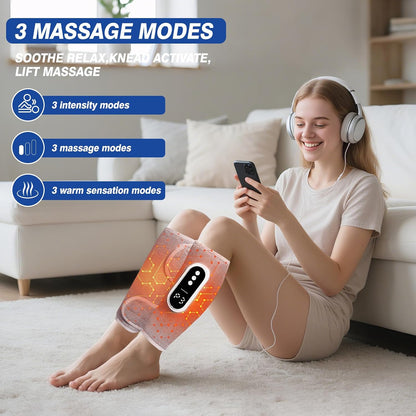 Air Compression Leg Massager, Cordless with Heat, 3 Modes & 3 Intensity Levels, Rechargeable Leg Compression Wraps for Calves and Arms, Portable Relaxation Gift for Home Use, Pair (Grey)