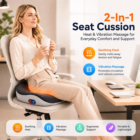 2-in-1 Rechargeable Heated Seat Cushion with Vibration Massager