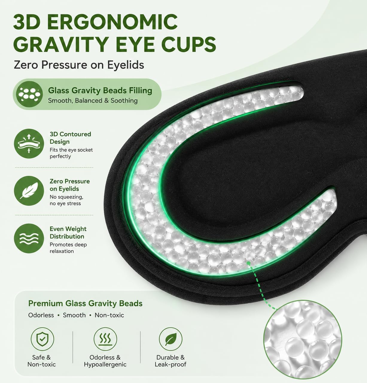 2 in 1 Smart Bluetooth Bamboo Cotton Sleep Mask Headphones, 3D Weighted Compress Eye Mask 100% Blackout Sleep Mask Zero Eye Pressure