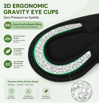 2 in 1 Smart Bluetooth Bamboo Cotton Sleep Mask Headphones, 3D Weighted Compress Eye Mask 100% Blackout Sleep Mask Zero Eye Pressure