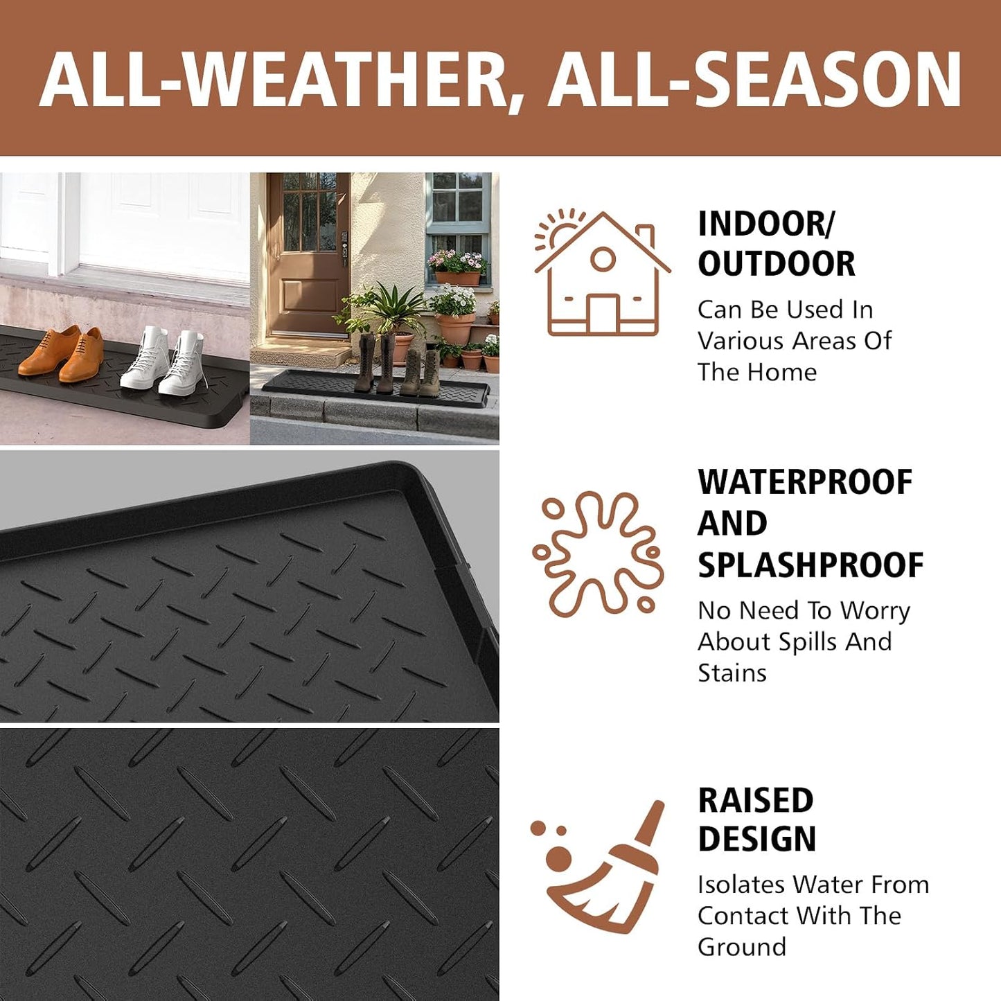 Extra Large Heavy Duty Boot Natural Rubber Shoe Mat for Entryway with Shoes Brush Large Boot Mat Multi-Purpose for Indoor or Outdoor, 16.1x 47.6 Inches