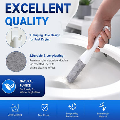8 Pack Pumice Stone Toilet Bowl Cleaner with 2 Replaceable Long Handles | Remove Limescale, Rust & Hard Water Rings, Scratch‑Free, Natural Material, Multi‑Surface for Tub, Sink, Grill, Pool Tile
