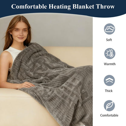 Heated Blanket Electric Throw, 50"X60" Heating Blanket Waffle with 12 Heat Levels, Fast Heating Blanket with 1-12H Timer, Overheat Protection with ETL & FCC for Bed Home Office Sofa (Light Gray）