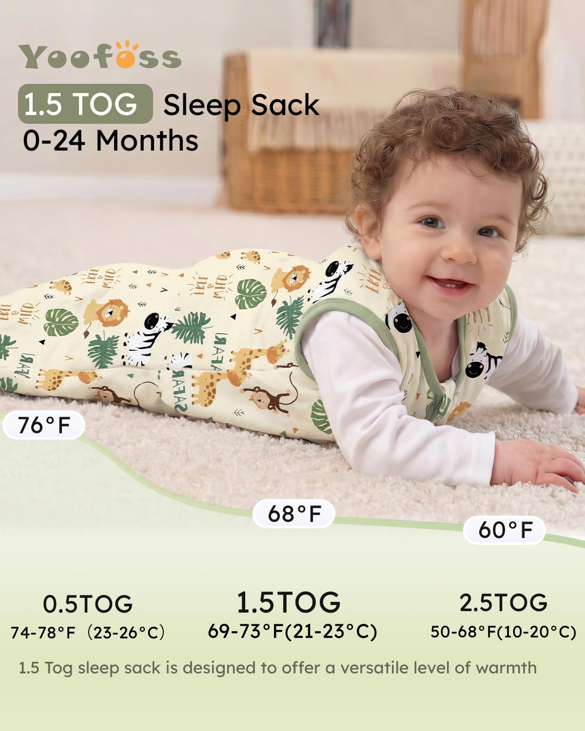 Yoofoss Baby Sleep Sack 0-6 Months Wearable Blanket for Babies 100% Organic Cotton 2-Way Zipper TOG 0.5 Toddler Sleeping Sack 3 Pack, Sleep Sacks