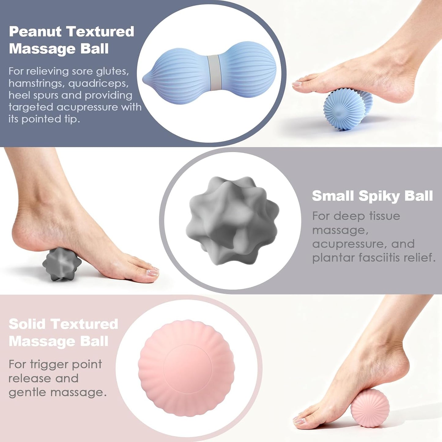 3-Piece Silicone Lacrosse Ball Set for Deep Tissue and Trigger Points - Smooth, Textured, and Spiky Massage Balls for Myofascial Release, Muscle Knots & Plantar Fasciitis