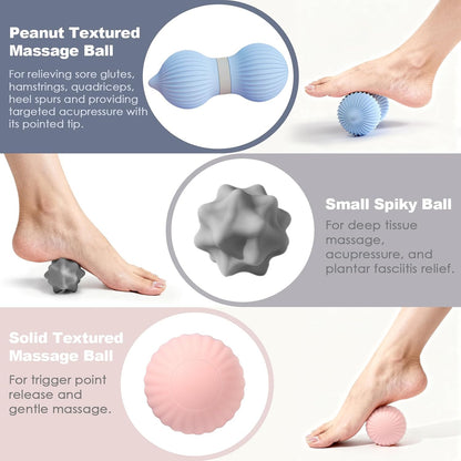 3-Piece Silicone Lacrosse Ball Set for Deep Tissue and Trigger Points - Smooth, Textured, and Spiky Massage Balls for Myofascial Release, Muscle Knots & Plantar Fasciitis