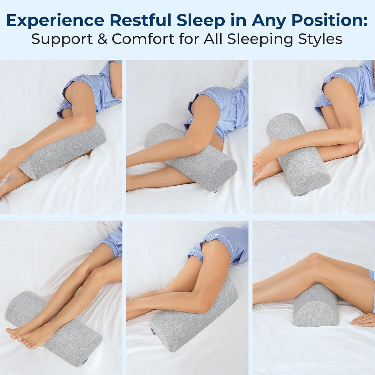 5 STARS UNITED Knee Pillow for Back Sleeping – Half Moon Bolster Pillow for Legs, Under Knee Pillow for Sleeping on Back, Memory Foam Leg Pillow for Back Pain, White