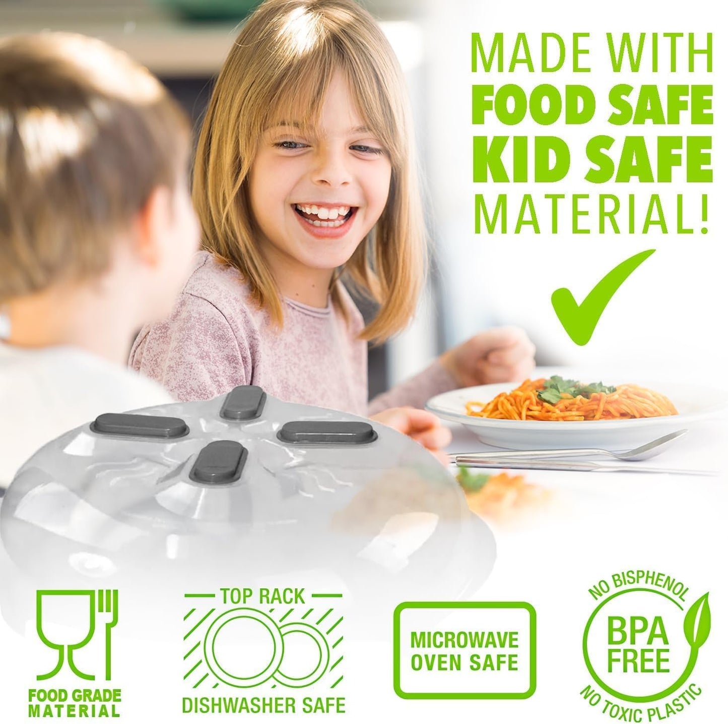 HOVER COVER Magnetic Microwave Splatter Cover for Food - 12-Inch - Gray | BPA-Free Lid, Vented Plate Guard with Steam Vents, Anti-Splash Microwave Lid, Dishwasher Safe, Space-Saving Magnetic Storage