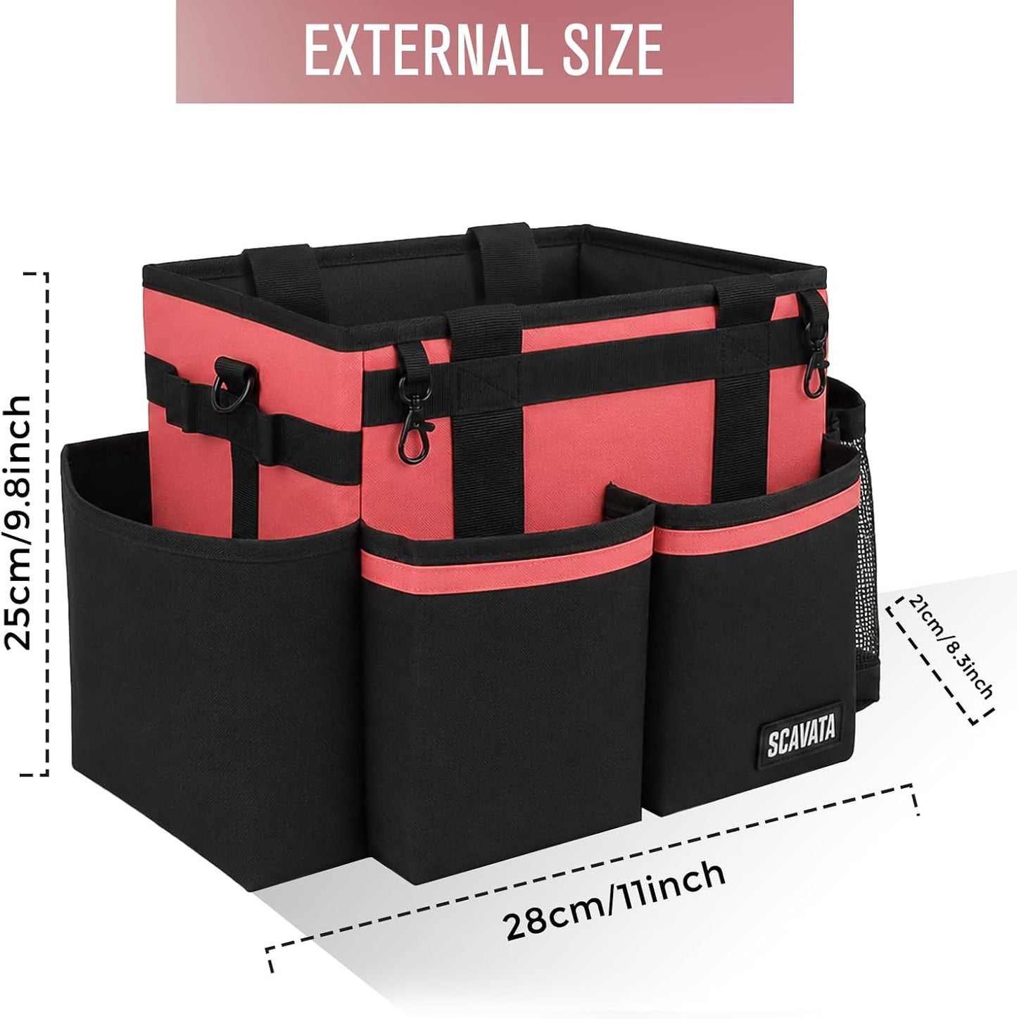 SCAVATA Compact Wearable Cleaning Caddy with Handle & Shoulder Straps | Small Cleaning Supplies Organizer, Under Sink & Car Cleaning Tools Storage Bag for Housekeepers Cleaners, Black