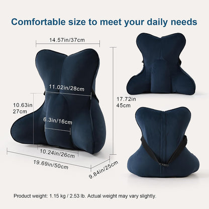 Lumbar Support Pillow(Pat. Pend) – Multi-Functional Ergonomic Back Cushion for Sofa Chair, Car Seat & Sofa, Reading Pillow with Firm Multi-Zone Support to Relieve Lower Back Pain, Misty White