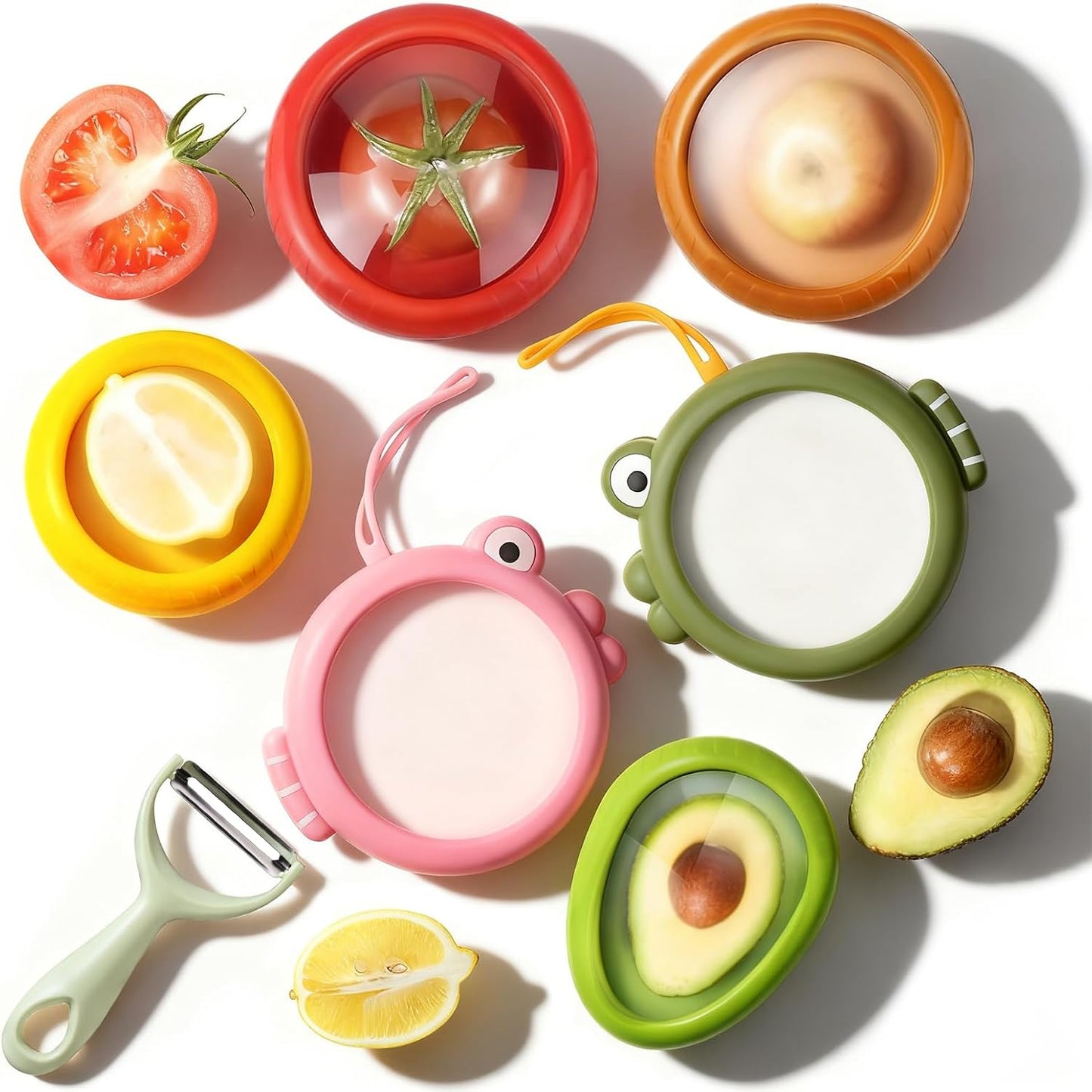 Set of 4 Fresh Food Containers, Fresh Pod, Reusable Silicone Storage Pods for Avocado, Onions, Tomatoes, Garlic – Anti-Oxidation for Fridge, Send Goods from Local Warehouse