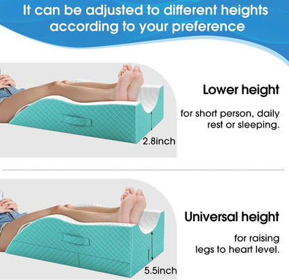 TranquilRelax Leg Elevation Pillows for After Surgery, Wedge Pillow, Grey | Memory Foam, All-around Knee & Ankle Support for Swelling, Height-adjustable, Nop-Slip Bottom, Washable Cover, Single-leg