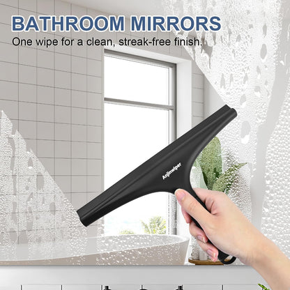Shower Squeegee for Glass Doors, 10 Inch Bathroom Squeegee for Shower Glass | Streak Free No Squeak, Anti-Rust, All Purpose Glass Squeegee with Hook, Tile Walls, Mirror, Window, Car, Water & Soap Removal