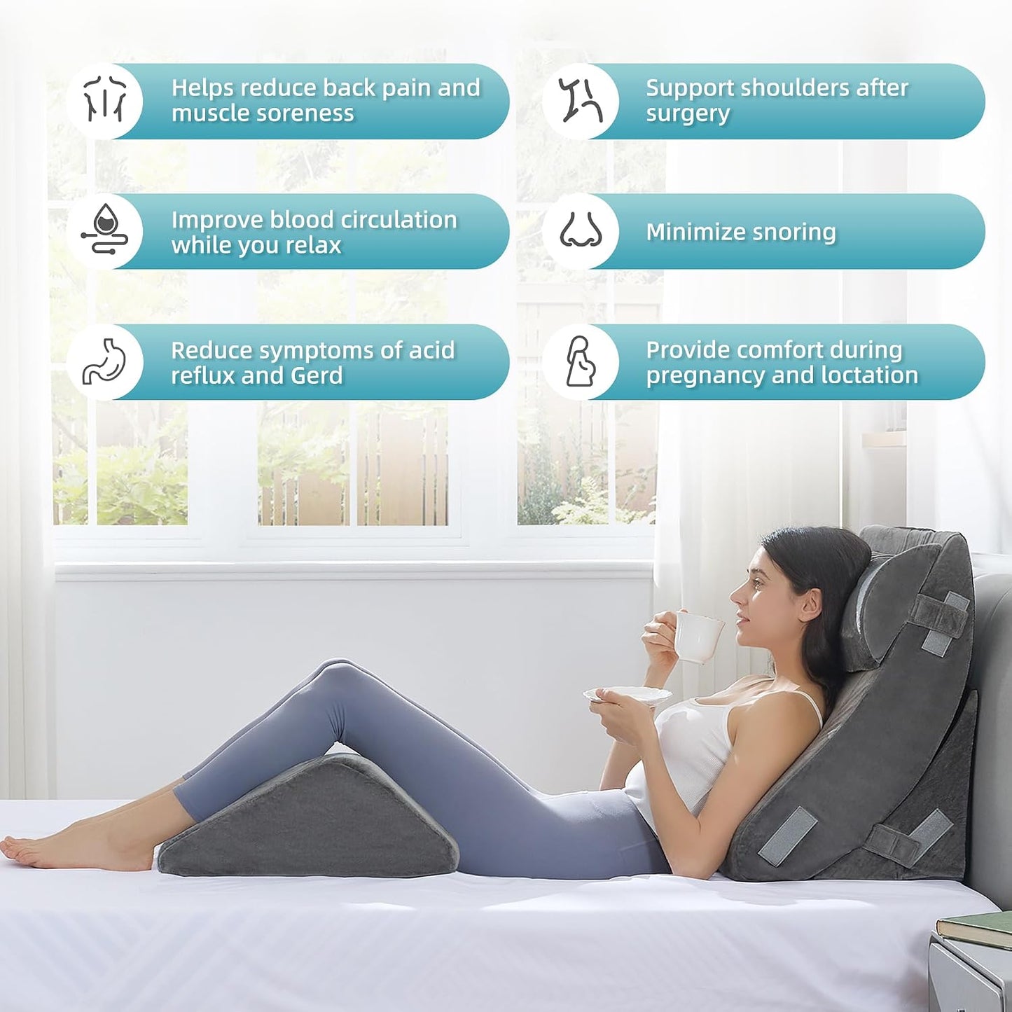 Kingfun 4PCS Orthopedic Bed Wedge Pillow Set for Sleeping, Post Surgery Memory Foam Support Pillows for Back, Neck and Leg Pain Relief, Adjustable Triangle Pillow - Acid Reflux, Anti Snoring & GERD