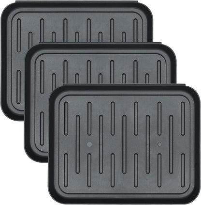 Set of 3 Square Boot Tray, Plastic Utility Shoe Mat Tray, 13.7x10.6x1inch | Black Multi-Function Boots Drying Pad for Entryway Indoor and Outdoor Use in All Seasons