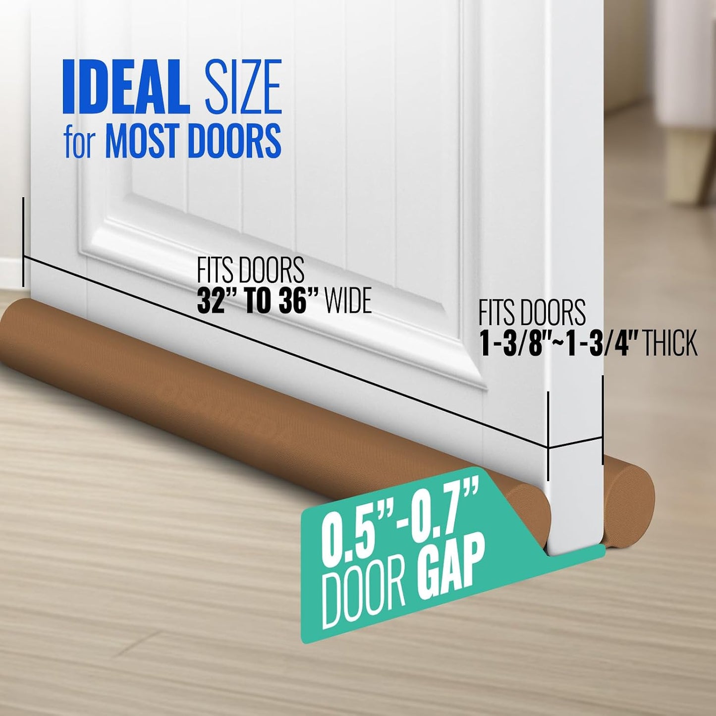 Under Door Draft Stopper - Door Sweep Gap Filler Seal 36 Inch Black | Adjustable Fit Most Doors, Machine Washable Fabric, Quick Setup, Noise Blocker, Draft Seal, Dust Insect Block, Energy Saving