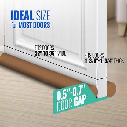 Under Door Draft Stopper - Door Sweep Gap Filler Seal 36 Inch Black | Adjustable Fit Most Doors, Machine Washable Fabric, Quick Setup, Noise Blocker, Draft Seal, Dust Insect Block, Energy Saving