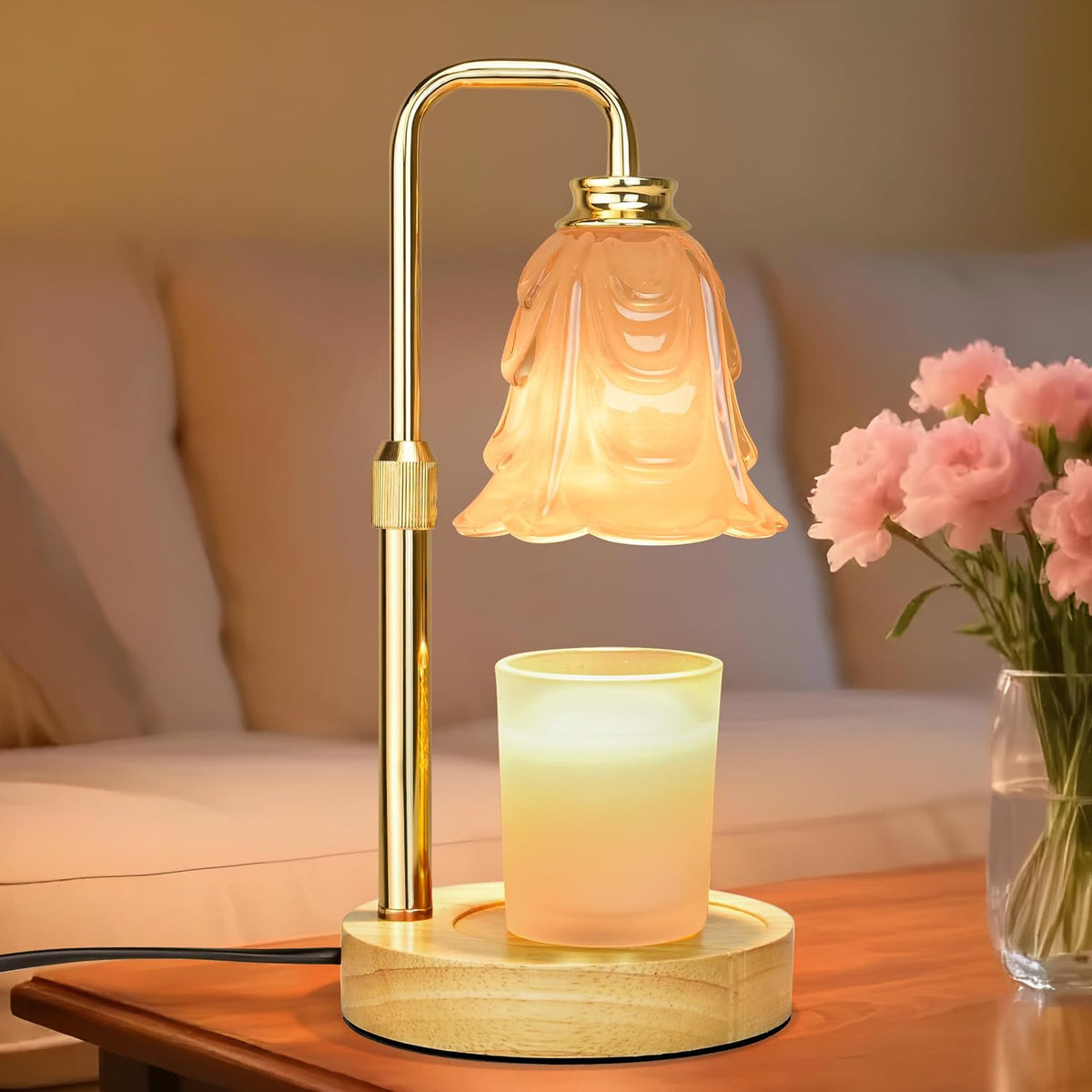XJZJY Pink Flower Candle Warmer Lamp with Timer, Birthday Gifts for Women