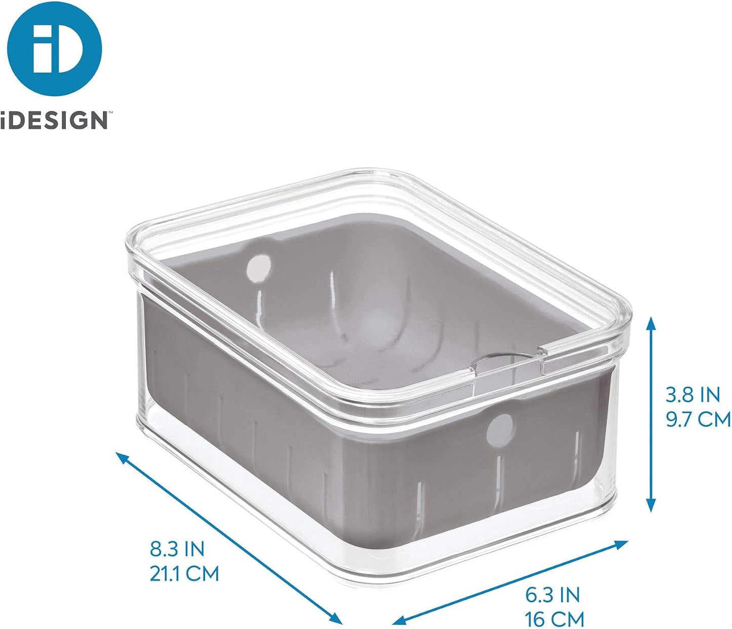 iDesign Small Fridge Berry Bin with Removable Colander Basket and Lid - Set of 2 - Clear/White