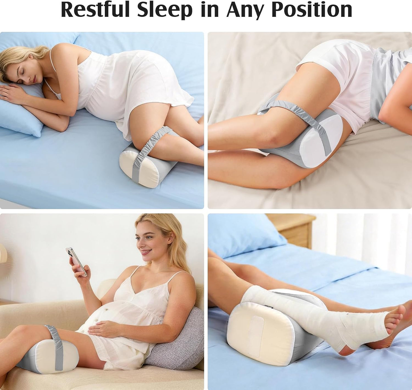 YFONG Knee Pillow for Side Sleepers, Memory Foam Leg Pillow, Blue | Adjustable & Detachable Strap, Ergonomic Support for Back, Hip, Knee, Sciatica Pain
